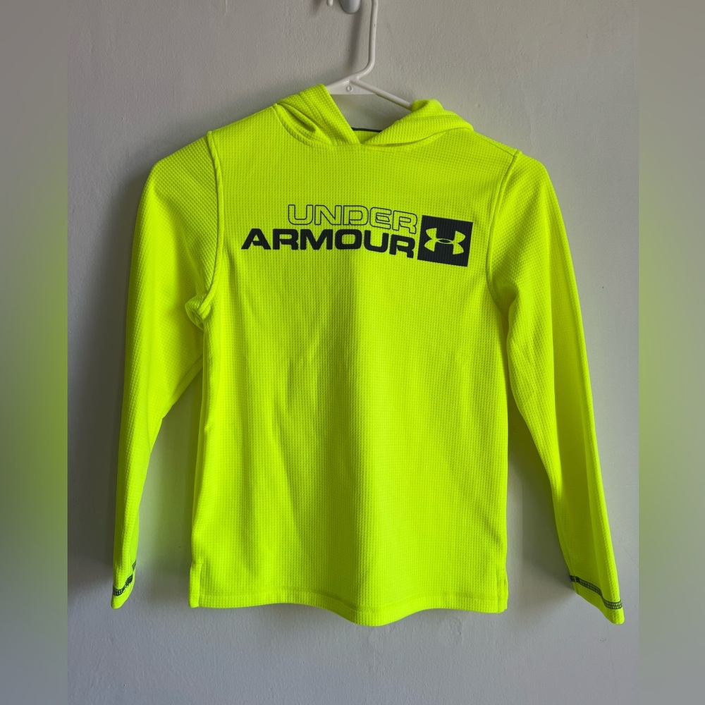 SMALL YOUTH Under Armour thermal hoodie highlighter yellow long sleeve pullover